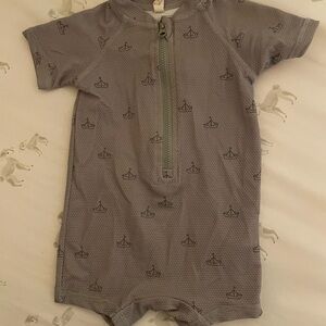 Quincy Mae Gray Sailboat Print Kids One Piece bathing suit / 3-6 mo